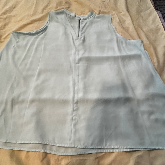 BLOUSE, BACK ZIPPER, ICY MINT, SIZE 24, LIGHT CREPE, MOCK NECK, LONG LENGTH, - Picture 9 of 10
